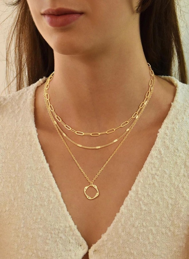 ASCOMY Gold Necklace for Women Layered Necklaces 14K Gold Plated Choker Necklace Layered Paperclip Choker Flat Bar Chain Twist Circle Pendant Necklaces Dainty Jewelry Gifts for Women - Image 4